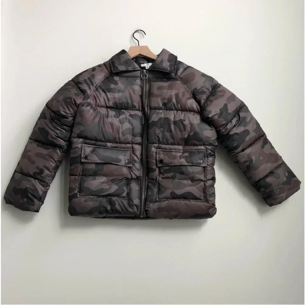 New Nordstrom BP Olive Italy Camo Print Puffer jacket camouflage streetwear zip